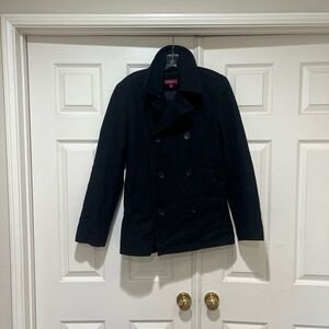 Merona Black Wool Blend Pea Coat Men's Small Classic Business Casual Winter Fall